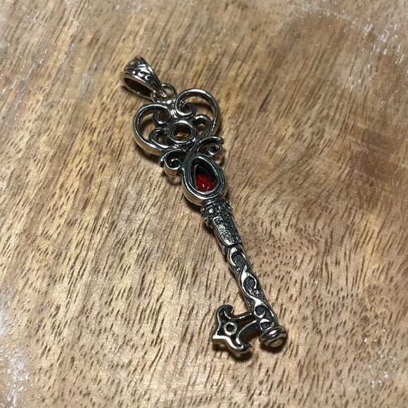 Vintage BJC Samuel Benham Garnet & Citrine Sterling Silver 18K Gold Key Pendant - Picture 12 of 16